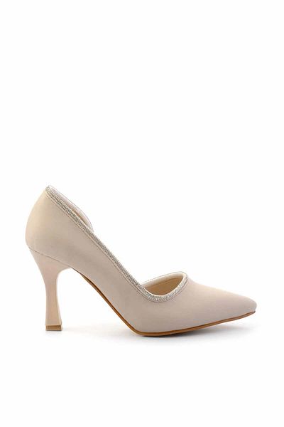 Bambi Pantofi clasici cu toc de damă din satin bej mat K 01471060038