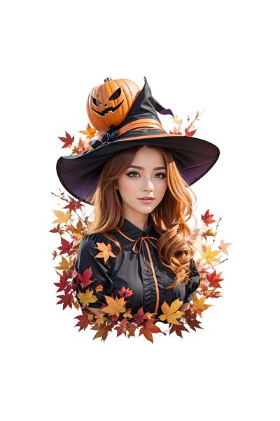 INOVATIX Set de 8 piese, autocolant Fată cu pălărie de Halloween, INOVATIX®. 6 cm