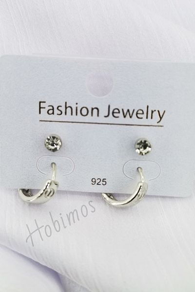 Hobimos Double Pair Earring Set - Hoop and Stone Earring Set