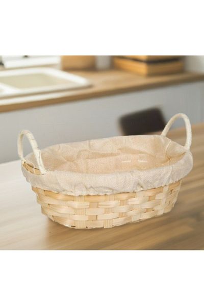SyaMAG Bread basket with textile material, bamboo, 25 x 20 x 8 cm