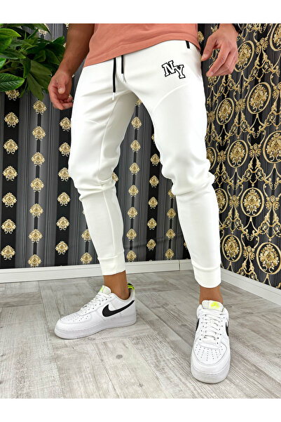 dehaine Men's sweatpants, slim fit, NY, 12347, white