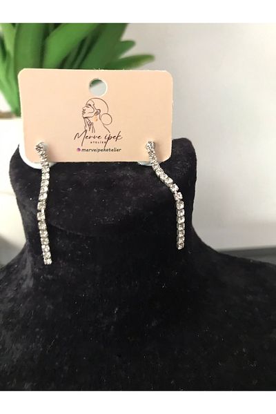shop Waterway Thin Short Shiny Hanging Stone Earrings Silver Color