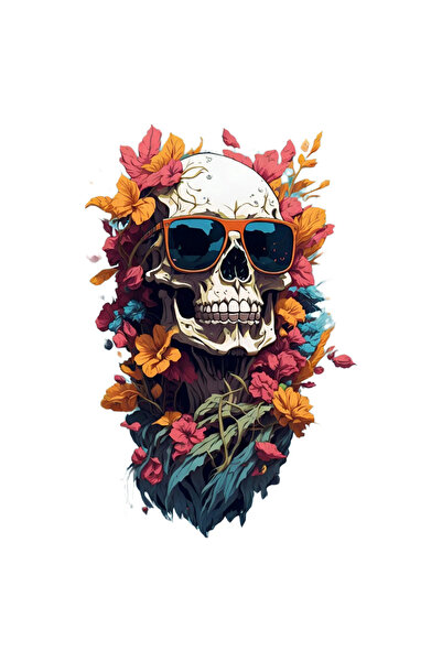 INOVATIX Set de 8 piese, autocolant craniu cu ochelari și flori, INOVATIX®. 6 cm