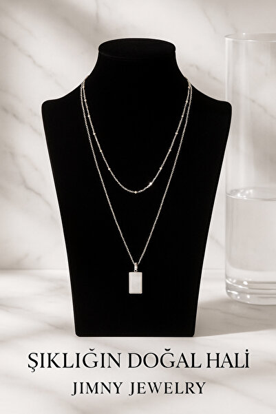 JİMNY JEWELRY قلادة من الكوارتز الكريستالي بقص مستطيل من الفضة من بيلوت
