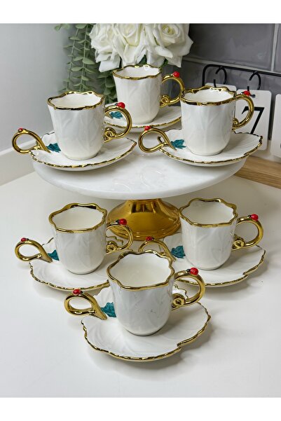 dunyazuccaciye 6 Kişilik Kulp Detaylı Fincan Takımı
