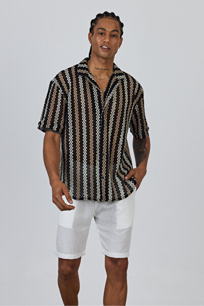 İLKCET MODA Плетена жакардова риза с голям размер