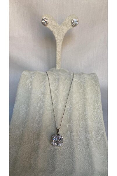 ZRN AKSESUAR Necklace and Earring Set Baguette Style Stylish Set for Wedding and Daily Use Silver Color Xuping Quality