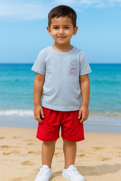 mb kids Smile Print Girls Boys Summer Shorts Set