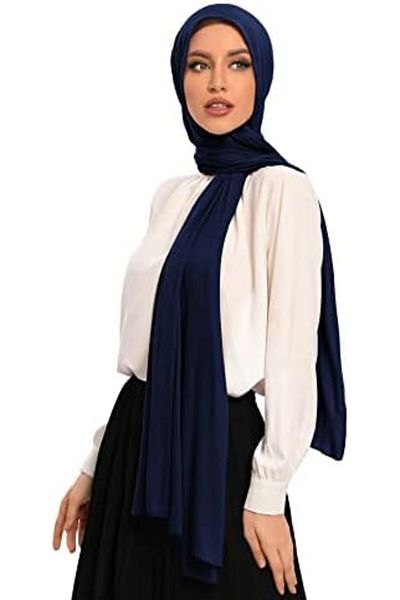 AL JAMIL Hybeeh Premium Jersey Hijab for Women - Muslim Cotton Scarf, Navy Blue, 70 x 28 Inch
