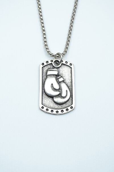 ıdr Boks Eldiveni Künye Gümüş Kaplama Örme Zincir Kolye