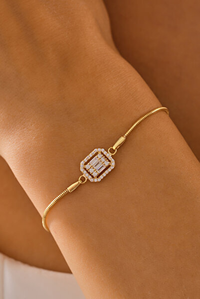 VeraDesignGold 14 Ayar Altın Yılan Zincirli Baget Taşlı Bileklik