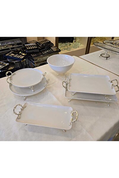 AlyaHomeAksesuar 6 Piece Silver Porcelain Serving Plate Set