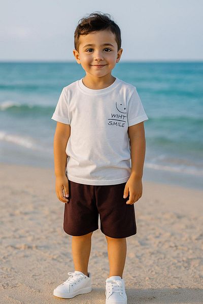 mb kids Smile Print Girls Boys Summer Shorts Set