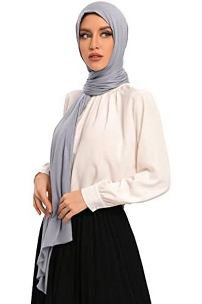 AL JAMIL Hybeeh Premium Jersey Hijab for Women - Muslim Cotton Scarf, Light Gray, 70x28 Inch