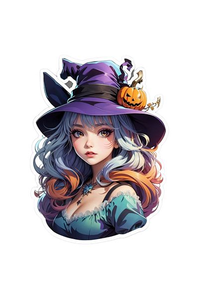 INOVATIX Set de 8 piese, autocolant Fată cu pălărie de Halloween, INOVATIX®. 6 cm