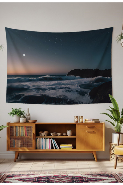 GREENDECOR Sea Wave Yakamoz Landscape Wallcloth Carpet Wall Art Wall Decorati...