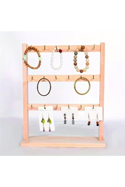 Tiydem Kolye Küpe Bileklik Bilezik Standı, Ahşap Takı Sergileme Standı, 3 Kad...