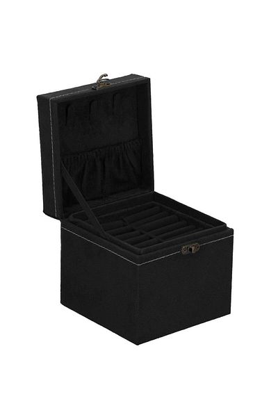 Springos Jewelry box, velvet, black, 12x12x12 cm,
