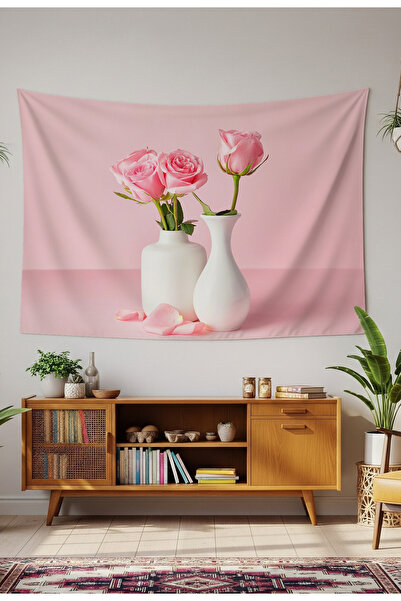 GREENDECOR Rose Flower Vase Minimalist Chic Wallcloth Carpet Wall Art Wall De...
