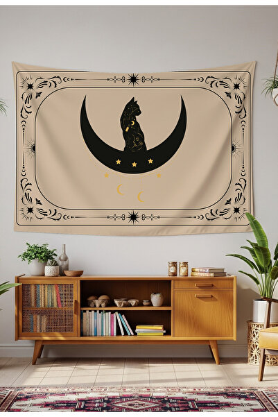 GREENDECOR Kedi Yıldız Mandala Bohem Duvar Örtüsü Halısı Duvar Sanatı Duvar D...