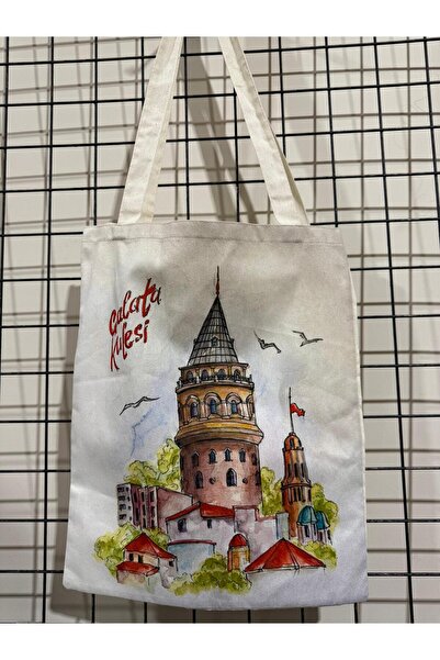 Işık kasabası حقيبة كتف من القماش الخام بطابع إسطنبول قطعة واحدة