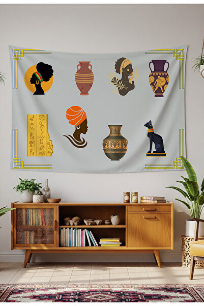 GREENDECOR جدارية جدارية رومانية مصرية أفريقية عرقية، سجادة جدارية، ديكور جدا...