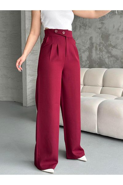 TUĞÇE ÖZER BUTİK Korean Model Burgundy Palazzo Trousers