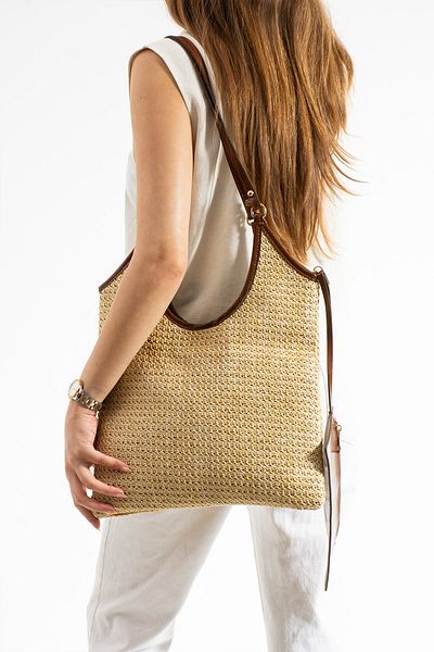Night Silvia Model Straw Wallet Tan Geantă de mână și de umăr pentru femei