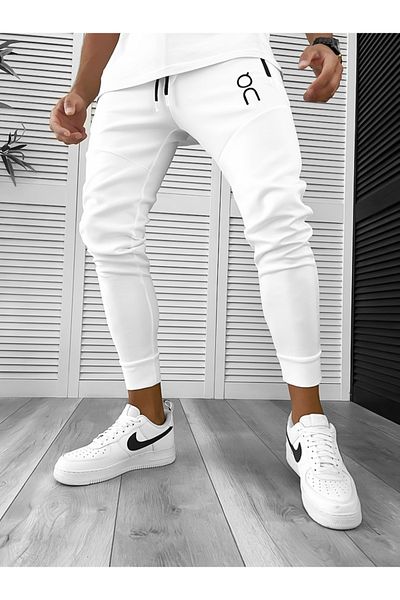 dehaine Men's slim fit sweatpants, made of nylon, 12260, white