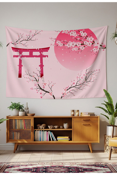 GREENDECOR Sakura Çiçek Japonya Şık Duvar Örtüsü Duvar Halısı Duvar Sanatı Du...