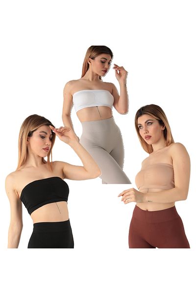 Doremi Seamless Strapless Strapless Padded Bustier 3-Piece Black White Skin