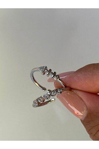 kurukafagift خاتم قطعتين موديل قابل للتعديل لون فضي