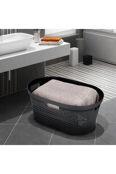 CURVER Laundry Basket, 4 Handles, Plastic, Anthracite, 40 L, 59x39x27 Cm, Infinity Recycled,