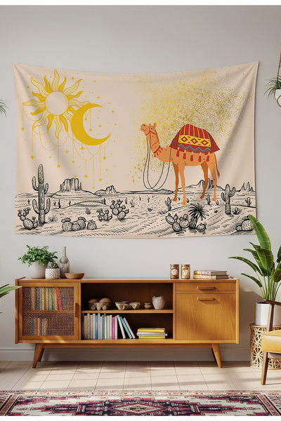 GREENDECOR ملاءة حائط بوهيمية على شكل نجمة القمر والصبار والصحراء، سجادة جدار...