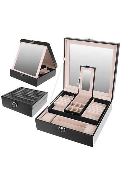 ISO TRADE Jewelry box, with mirror, black, 25.5x25.5x9 cm