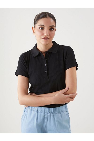 LC Waikiki New Season Polo Neck Textured Women's T-Shirt - S5Fp56Z8