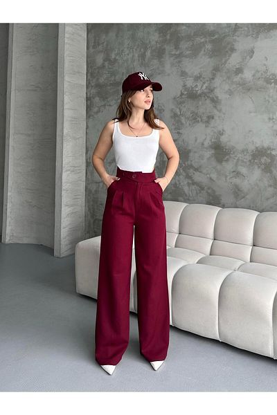 TUĞÇE ÖZER BUTİK Korean Model Burgundy Palazzo Trousers