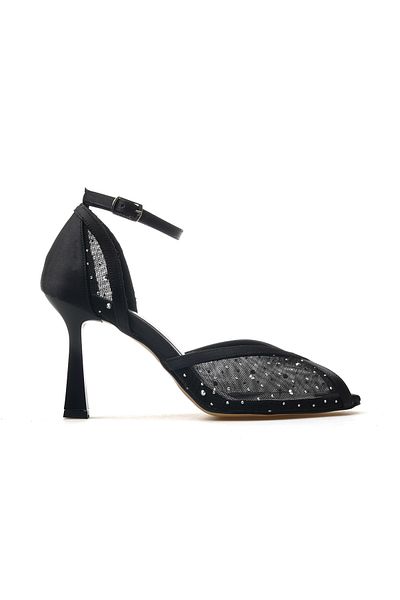 YAŞAR KAŞLI Women's Stone Detailed Thin Heeled Shoes 25Y Ykşk-8506 Z Black