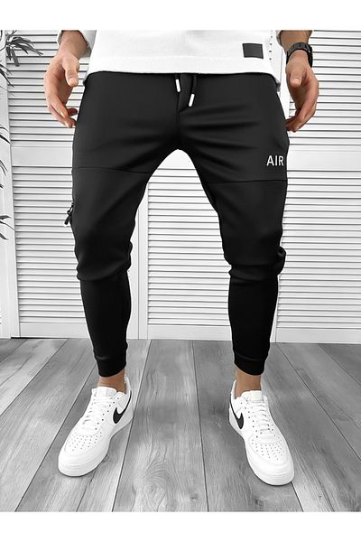 dehaine Men's slim fit sweatpants, made of nylon, 10237, black