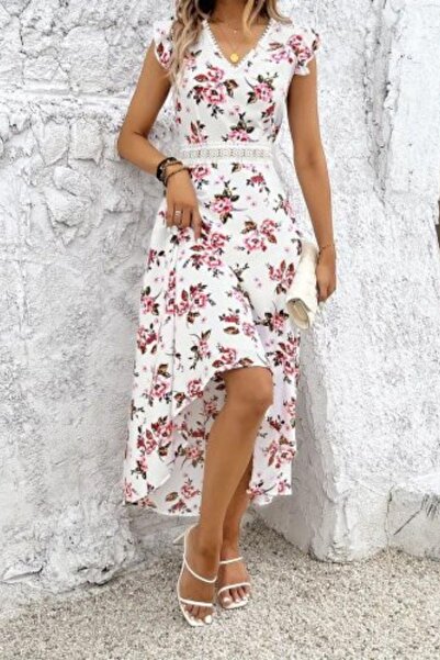 Mossta Φόρεμα μονόχρωμο με ασύμμετρο κόψιμο με βολάν μανίκια - με σχέδιο