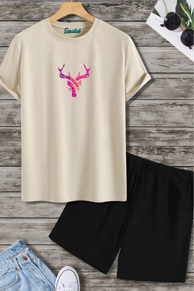 SevMode Σετ μπλουζάκι με στάμπα ελαφιού Unisex