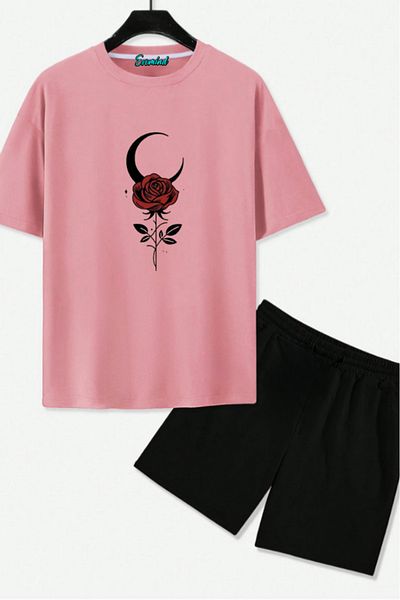 Evomind Σετ μπλουζάκι με στάμπα Rose and Moon Unisex