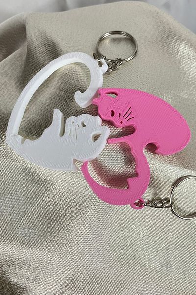 Mazel Design Heart Cat Figured Couple Keychain Couple Keychain Set of 2