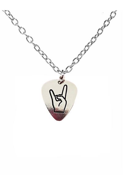 Herşey Nota Guns N' Roses Pen Necklace – Double Sided Rock Hand Pointed Unisex Metal Necklace (60 cm Chain)