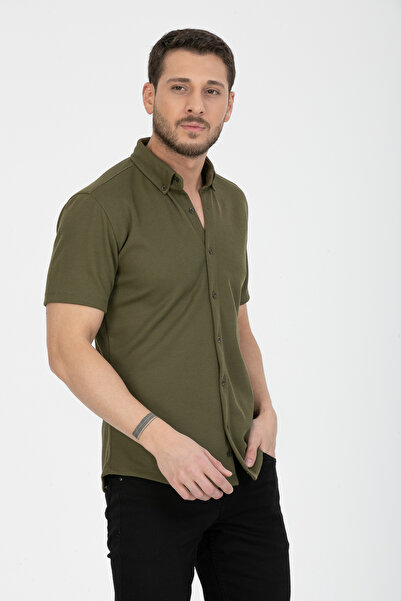 Klothy Ανδρικό κοντομάνικο πλεκτό πουκάμισο με λεπτή εφαρμογή 2588