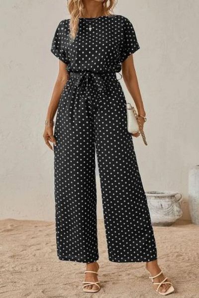 Mossta Boat Neck Belted Knitted Crepe Jumpsuit - Black