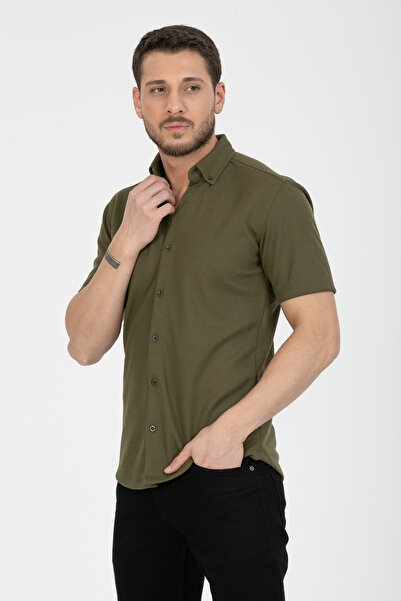 Klothy Ανδρικό κοντομάνικο πλεκτό πουκάμισο με λεπτή εφαρμογή 2588