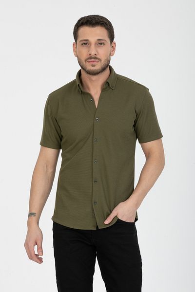 Klothy Мъжка плетена риза с къс ръкав Slim Fit 2588
