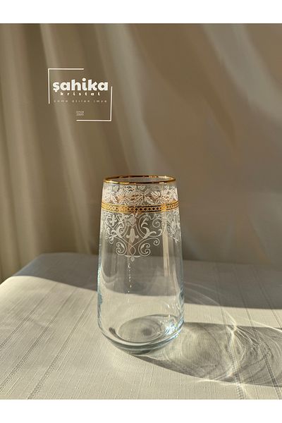 Şahika Kristal cama atılan imza Set of 6 Koza Gold Soft Drink Glasses