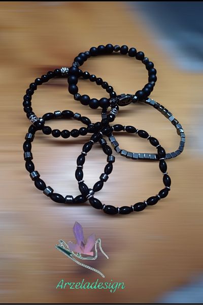 arzela Natural Stone Hematite and Bead Design Bracelet 5 Pieces